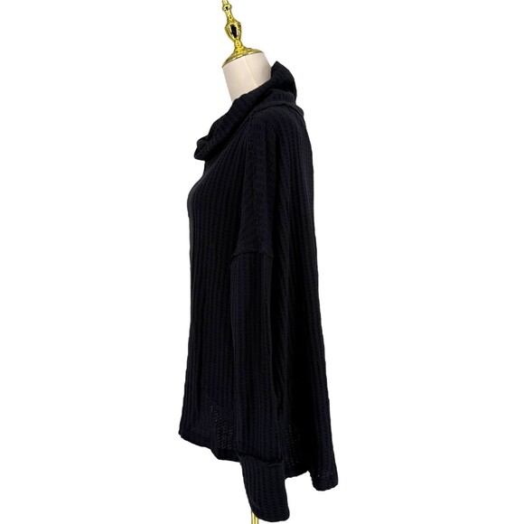 Free People Waffle Knit Long Sleeve Top MEDIUM Open Back Oversized Juicy Black - Picture 7 of 13